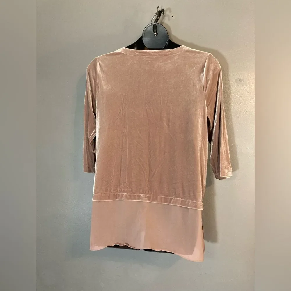 Alfani Rose Gold Velvet Sheer Bottom Blouse - Picture 5 of 5